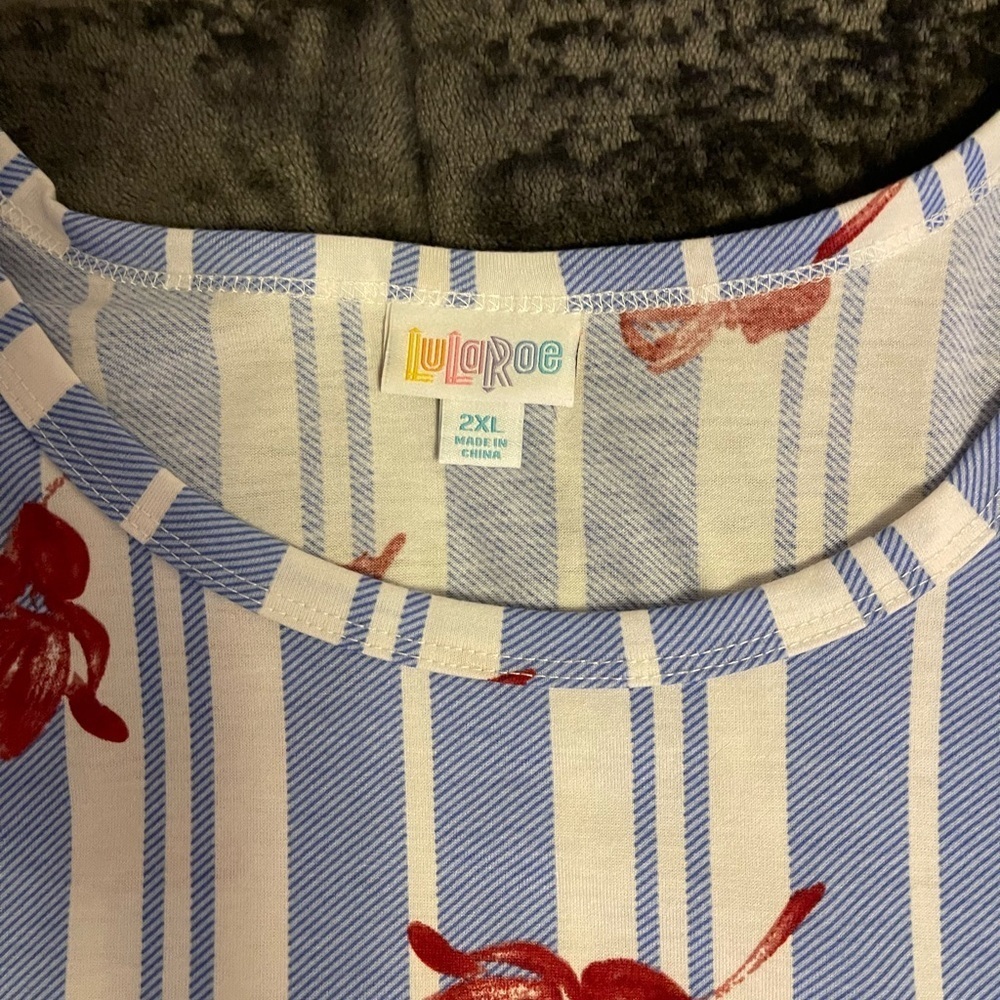 LuLaRoe Blue and White Dress with Red Floral Design - Picture 2 of 2